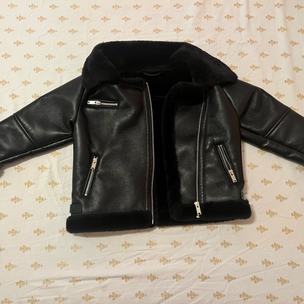Faux leather kids winter jacket